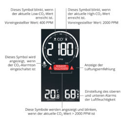 technoline CO2-Messgerät / CO2-Anzeige WL1030, Kohlendioxid, mit grafischer Ampel-Anzeige